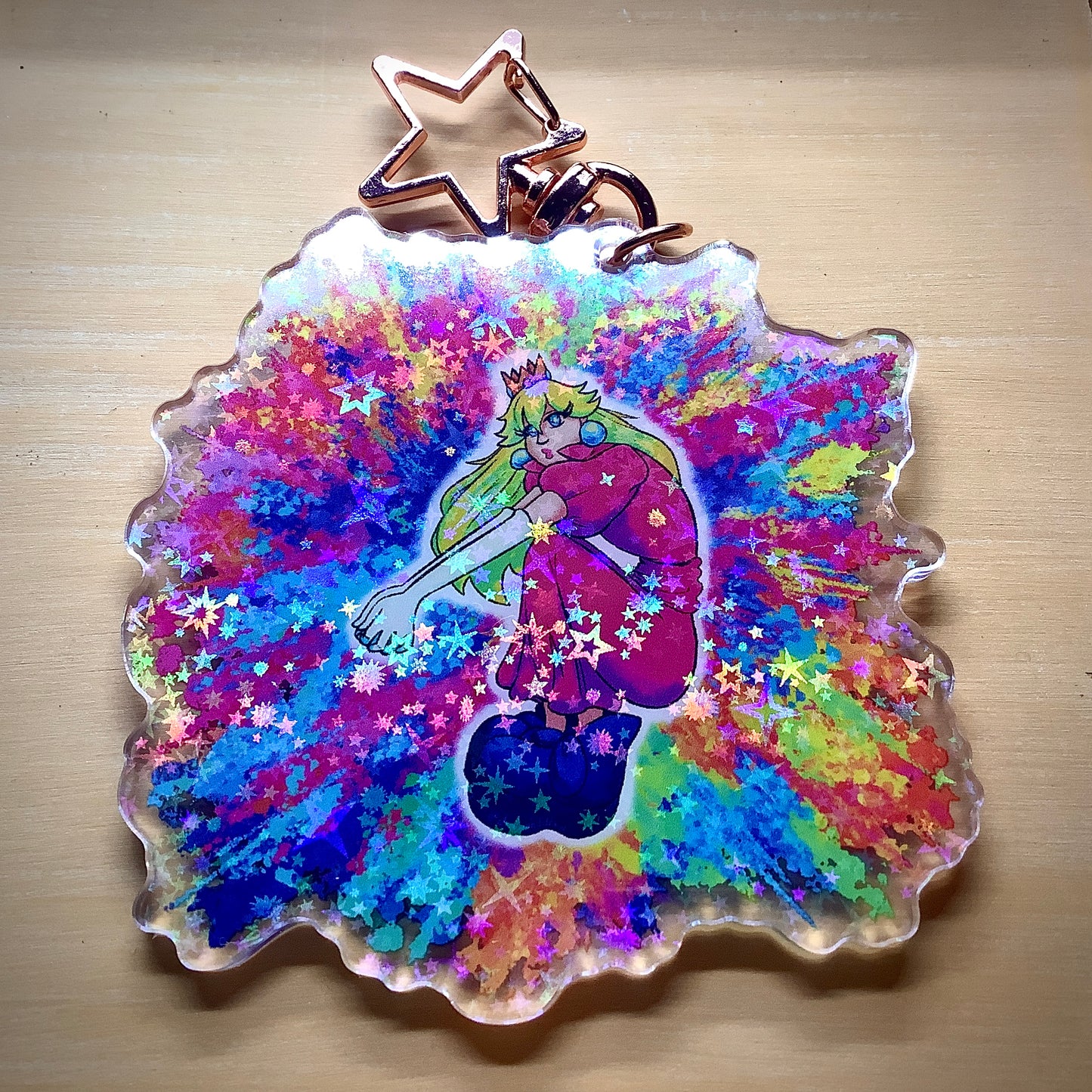 “Rainbow peach” Clear Holographic Acrylic Charm